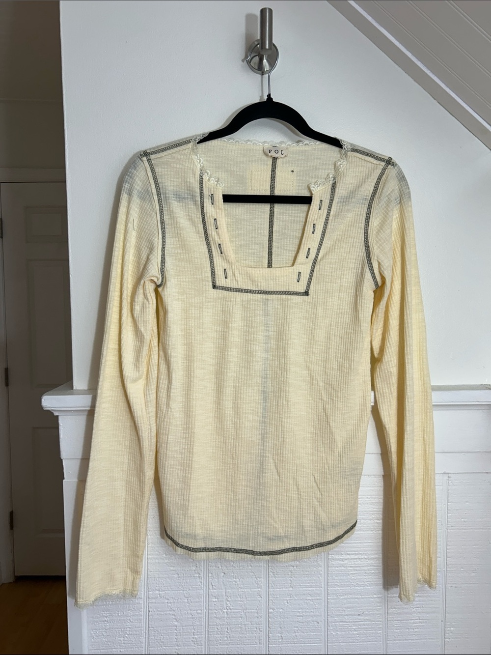 POL Cream Square Neck Boho Henley Top size Medium